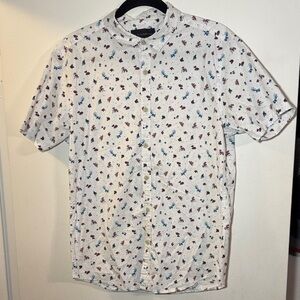 Men's White button down Patterned Shirt